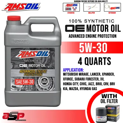 AMSOIL OE 5W-30 100% Synthetic Oil 4 Quarts Bundle for Honda Civic City CRV BRV Mitsubishi Mirage Xpander XForce Lancer Hyundai Accent Elantra Mazda Subaru Kia Gas