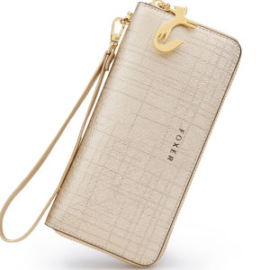 FOXER Women Cow Leather Long Wallet Wallet Clutch Wallet with Wristlet Card Holder Coin Purse Cellphone Bag Female Clutch Bags