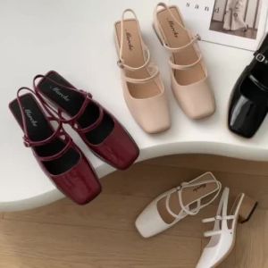 Marche French R Square Toe Thick-Heels Jelly Rubber Mary Jane Shoes For Women