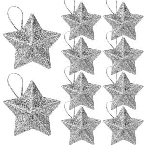 60Pcs Christmas Glitter Stars Ornaments Pentagram Xmas Tree Hanging Pendants New Year Gifts Xmas Wedding Party Home Decoration