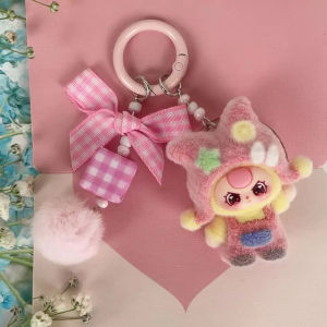 Cute Cartoon Bow Plush Dopamine Hat Cartoon Keychain  Accessories Bag Pendant Gift idea For Friends