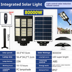 Solar Outdoor Light Waterproof 80000W Solar Street Light Human Body Induction Solar Light IP67 Waterproof jalan Led Lampu Solar Remote Control 0 Electricity Bills All Year Energy Saving And Environmental Protection