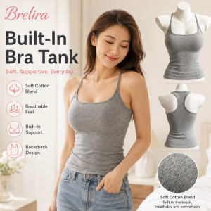 【Brelira】Halter Neck Padded Tank Top Womens Slim Fit Camisole Small Bust Enhancing Summer Top Sleeveless Casual Wear