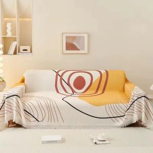 Minimalist Style Sofa Throw Breathable Cotton Linen Waffle Pattern Slip Resistant Easy Wipe Fade Proof All Season Sofa Decoration Elegant Sofa Pad