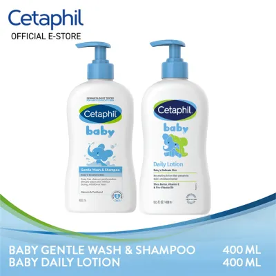 Cetaphil Baby Wash & Shampoo For Hair & Body 400ML + Baby Daily Lightweight Lotion For Body 400ML