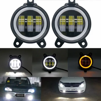 Lupuauto 2ชิ้น 4นิ้ว ไฟตัดหมอก led สีเหลืองสีขาว DRL LED พร้อมไฟหน้า รถยนต์ไฟตัดหมอก 3.5นิ้ว ไฟตัดหมอก3.5นิ้ว ไฟวิ่งกลางวัน 60w กันน้ำ ไม่มีหมอก สำหรับ JEEP Chevrolet Wrangler Dodge Chrysler bt50 isuzu dmax ไฟตัดหมอก วีโก้
