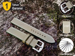 Tali Jam Tangan Kulit Sapi Custom Grafir Logo Warna Army TJ18223 Bargaransi