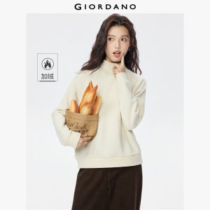 GIORDANO Nữ Áo nỉ dày ấm lót lông cừu Áo nỉ cổ bẻ tay raglan thời trang thường ngày 05325814