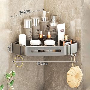 ชั้นวางสามเหลี่ยมในห้องน้ำสีเทา ไม่ต้องเจาะ ติดผนัง ฉากยึดห้องน้ำ ชั้นวางของเข้ามุม