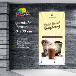 Cetak Spanduk Banner Cokelat dan Kuning Estetik Moderen Paket Minuman