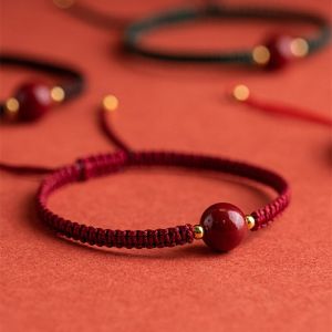 Màu tím tự nhiên màu đỏ chu sa Vòng đeo dạng dây thừng may mắn Bead Vòng đeo tay đôi phụ nữ người đàn ông Vòng tay thủ công có thể điều chỉnh kích cỡ