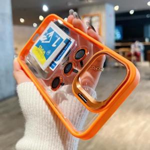 Luxury Shockproof Metal Bracket Case For iPhone 17 Air 16 15 14 13 12 11 Pro Max Acrylic With Camera Lens Protector Holder Cover