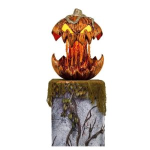 FFBH Liftable Horror Pumpkin Head Ornaments Terrifying Pumpkin Figurines Make Sound and Light Halloween Decorative Prop Home Decor 6B2Z9