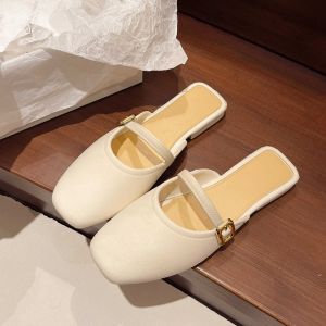 COD  Closed Toe Half Slippers Womens New Summer Outdoor Square Toe Sandals Womens Flat Lightweight Lazybones Mules  CNN