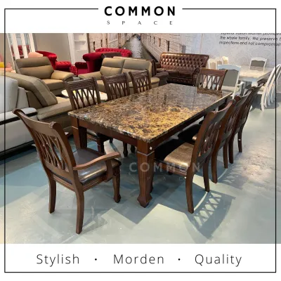 🔥 Free Delivery 🔥 Common Space - Gabriel 8 Seaters Marble Dining Set 1+8 | Set Meja (210 x 106cm) 餐桌椅 B9-08