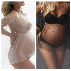 Thai Sản CAPE Top với ngọc trai beadwork cho nhiếp ảnh mang thai chụp ảnh lưới dọc áo thun áo Poncho Bìa up