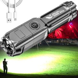 Super Bright ABS Strong Light Focusing LED Flashlight Outdoor Portable Home Rechargeable Multi-Function Night Running Flashlight Walking Warning Light