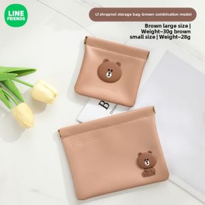LINE FRIENDS Brown Squeeze Pouch with Fast Auto Close for Daily Use Aksesori LFB225