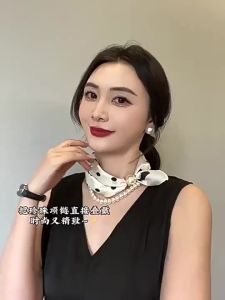 Khăn lụa quàng choàng cổ bandana turban đính ngọc trai đẹp cho nữ phụ kiện thời trang công sở sang trọng tinh tế ANGI