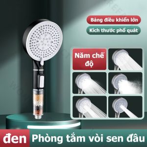 Vòi Sen Tăng Áp Lọc Nước Cao Cấp - Lõi Lọc Đa Lớp Khử Clo & Cặn Bẩn 5 Chế Độ Xả Nút Tắt Mở Tiện Lợi Lỗ Silicon Chống Tắc Ren Chuẩn 20mm Dễ Lắp Đặt Cho Nhà Tắm Spa