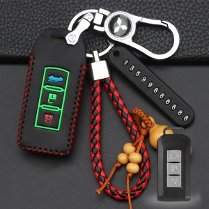【Local Warehouse】For Mitsubishi Luminous Leather Key Bag Key Cover Case Key Protection Car Accessories Key-Bag-2204-MIT-Luminous