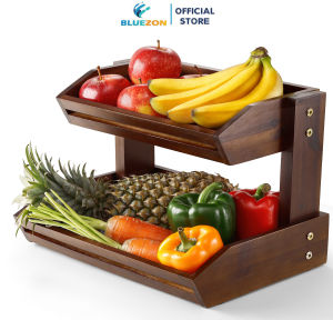 Kệ gỗ trái cây gia vị BLUEZON 2 tầng trang trí trưng bày cửa hàng nhà bếp