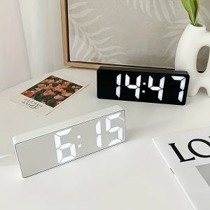 1pc LED Mirror Alarm Clock with Digital Display USB Powered Snooze Function Night Light and Home Decor for Bedroom or Office - Modern Rectangular Design Plastic FrameBedroom Alarm Clock | Modern Alarm Clock | Plastic Frame Clock Alarm Clockes
