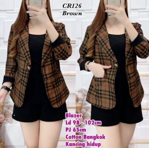BLAZER WANITA MOTIF KOTAK KATUN PREMIUM PRINTING CANTIK BESTSELLER / BLAZER KANTOR KEKINIAN