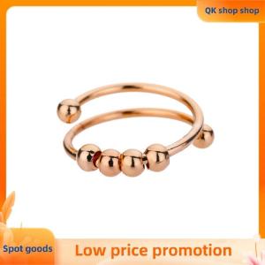 ✨QK shop✨ Anxiety Balls Beads Rings For Women Open Spinner Adjustable Finger Ring Stainless Steel Rotating Freely Anti Stress Jewelry Gift