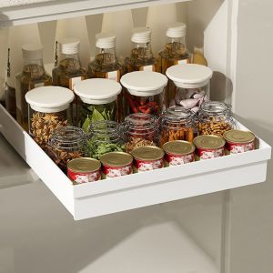 WENTIVV Pull-out Kitchen Storage Rack Anti-slip Large Capacity Spice Box Storage Rack Durable with Slide Rails Slide Out Pantry Shelves for Home