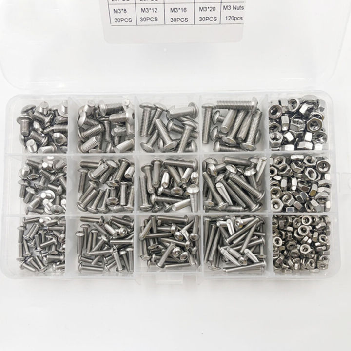 500pcs M3 M4 M5 Round Pan Head Phillips Machine Screws Assortment Kit