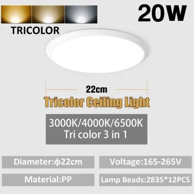 JACKSUN Tricolor LED Ceiling Light Mounted 3 color Round Ceiling Lamp 3CM Thin Ceiling Lamps 6W 20W 36W 48W