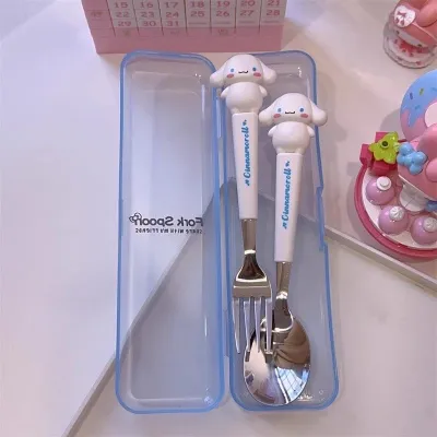 COD 2pcs/set Sanrio Kuromi Fork Spoon Stainless Steel Student EatingTableware Accessories Portable