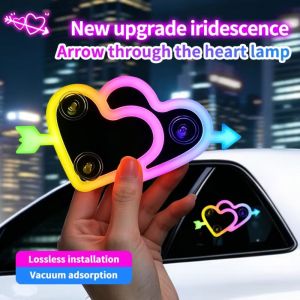 YIDIA Suction Cup Mount LED Car Neon Lights Wiring Free Solar Powered RGB Car Heart-Shaped Light Stable Dynamic Gradient Triangular Window Decorative Light Car Interior