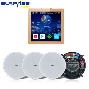 Alexa Bluetooth WiFi Wall Amplifier Touch Screen 4 Channels Android Amp Home Background Music System with HiFi Stereo 5.25 inch Coxial Ceiling Speaker kit