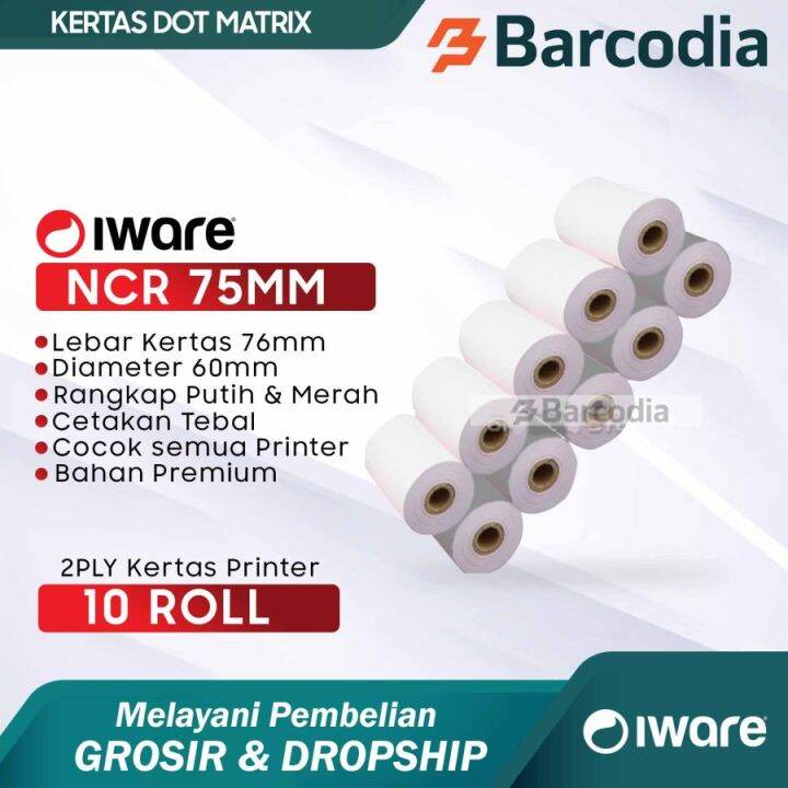 1 Pack 10 Roll Kertas Struk Kasir Ncr 75x60 Mm Rangkap 2 Ply