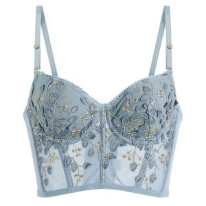 INTIMA 【bra/Bra Set 】 Bra seksi perancis dan seluar dalam yang ditetapkan untuk seluar dalam renda sulaman wanita menolak kecantikan belakang Bras lembut Underwire cawan nipis Bralette korset atas
