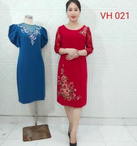 Váy đầm trung niên VH021 phốI hoa đính kim sa tay zen nỡ sang chảnh lịch lãmfom body dáng suông A