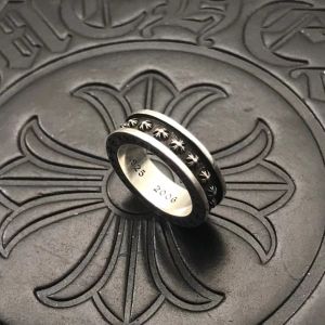 Chrome Hearts Mens Ring 6mmPlus Sterling Silver S925 Vintage Cross Cross Flower Hip Hop