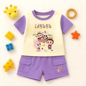 KAOS ANAK LABUBU PANTAI 1-10 TAHUN CELANA CARGO SETELAN KAOS ANAK LAKI-LAKI VIRAL