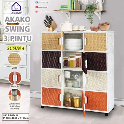 AKAKO - LINK KHUSUS INSTAN Lemari SWING 3 Pintu Motif Rotan - Warna Full Color (Kode = S3P)