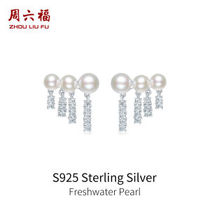 ZHOU LIU FU 周六福 S925 Sterling Silver Freshwater Pearl Earrings for Women Eardrop Wedding Fashionable Jewelry X0914614