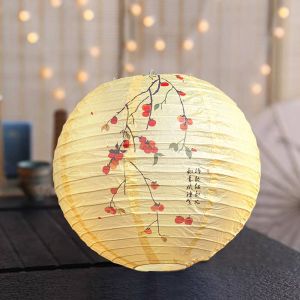 MQU19 Luminous Chinese Mid Autumn Lantern Hanging Traditional Round Paper Lantern Japanese Hanging Lanterns Good Luck Festival Antique Lantern Mid-Autumn Festival