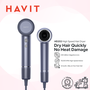 HAVIT HD202 High Speed Hair Dryer | 110000 RPM | 200 Million Negative Ions - Silver Purple