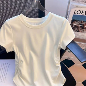 ⚡Port⚡ blouses women new style 2025 Irregular Short Sleeved T-shirt Women Loose Design Sense Top Niche Pleated Waist Retraction Top