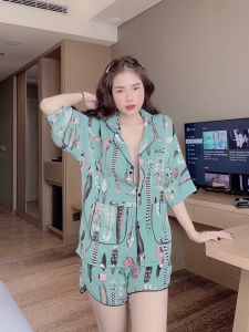 Bộ ngủ Đùi Pijama Lụa Cánh dơi Kẻ sọc- Đồ mặc nhà chất Lụa Hàn Maipy (Dưới< 62kg)- PN002