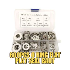 600pcs O Ring Flat Plat Seal Baut Nut Sel Gasket Washer Spacer Steel 304 Metal Stainless