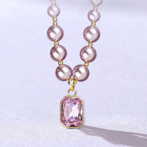 [Ladys Choice] Golden Purple Sugar Cube Pearl Necklace Autumn And Winter Purple Pearl Necklac Simple Clavicle Chain