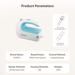 HODEKT Food processor 2-in-1 Electric Hand Mixer 304stainless steel 200W high powerProfessional