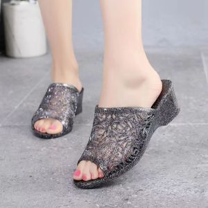 [Free Shipping] MomS Crystal-Embellished Wedge Sandals WomenS Summer High-Heeled Slippers Breathable Mesh Sandals For Indoor And Outdoor Use